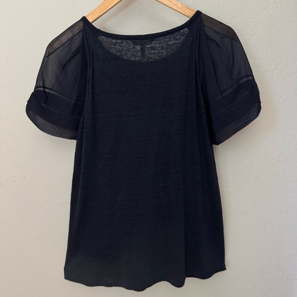 REBECCA TAYLOR Navy Sheer Flutter Sleeve Knit Top Silk and Linen Size Large - Picture 14 of 16